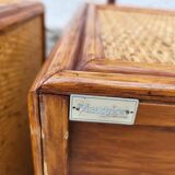 Pair of vintage maugrion rattan nightstands with drawers