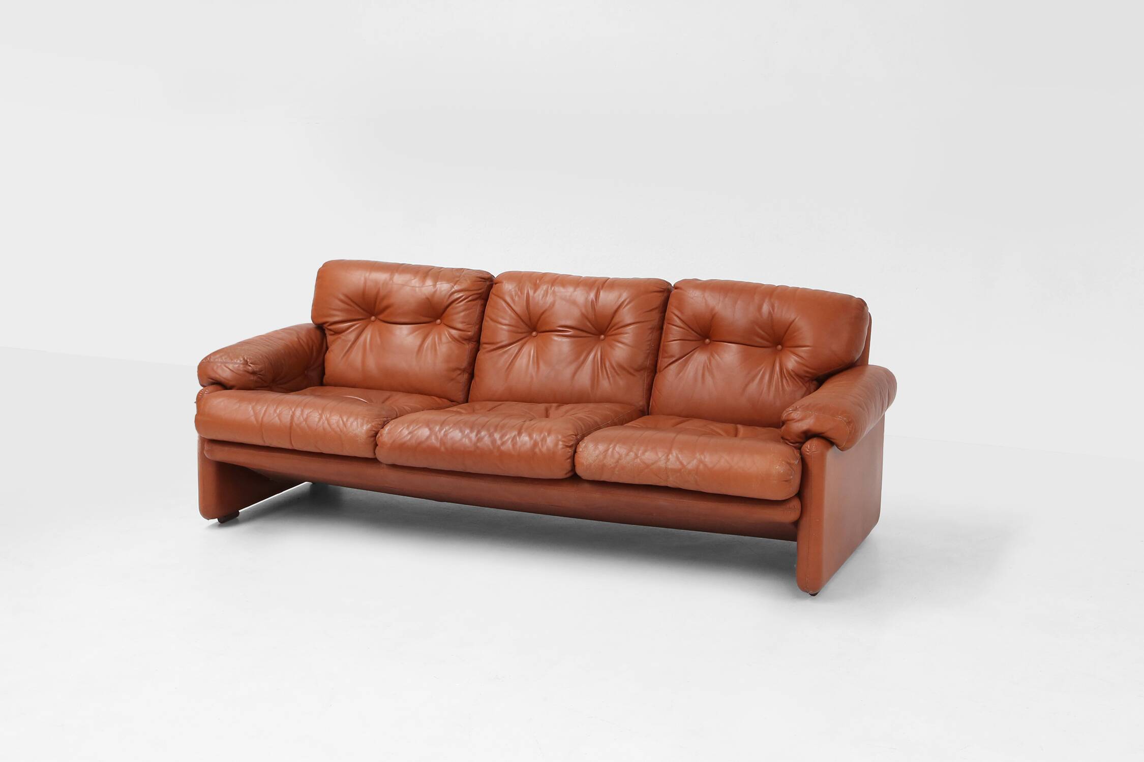 Brown leather 3-seater sofa Coronado by Tobia Scarpa for B&B Italia, Italy ca. 1960