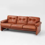 Brown leather 3-seater sofa Coronado by Tobia Scarpa for B&B Italia, Italy ca. 1960