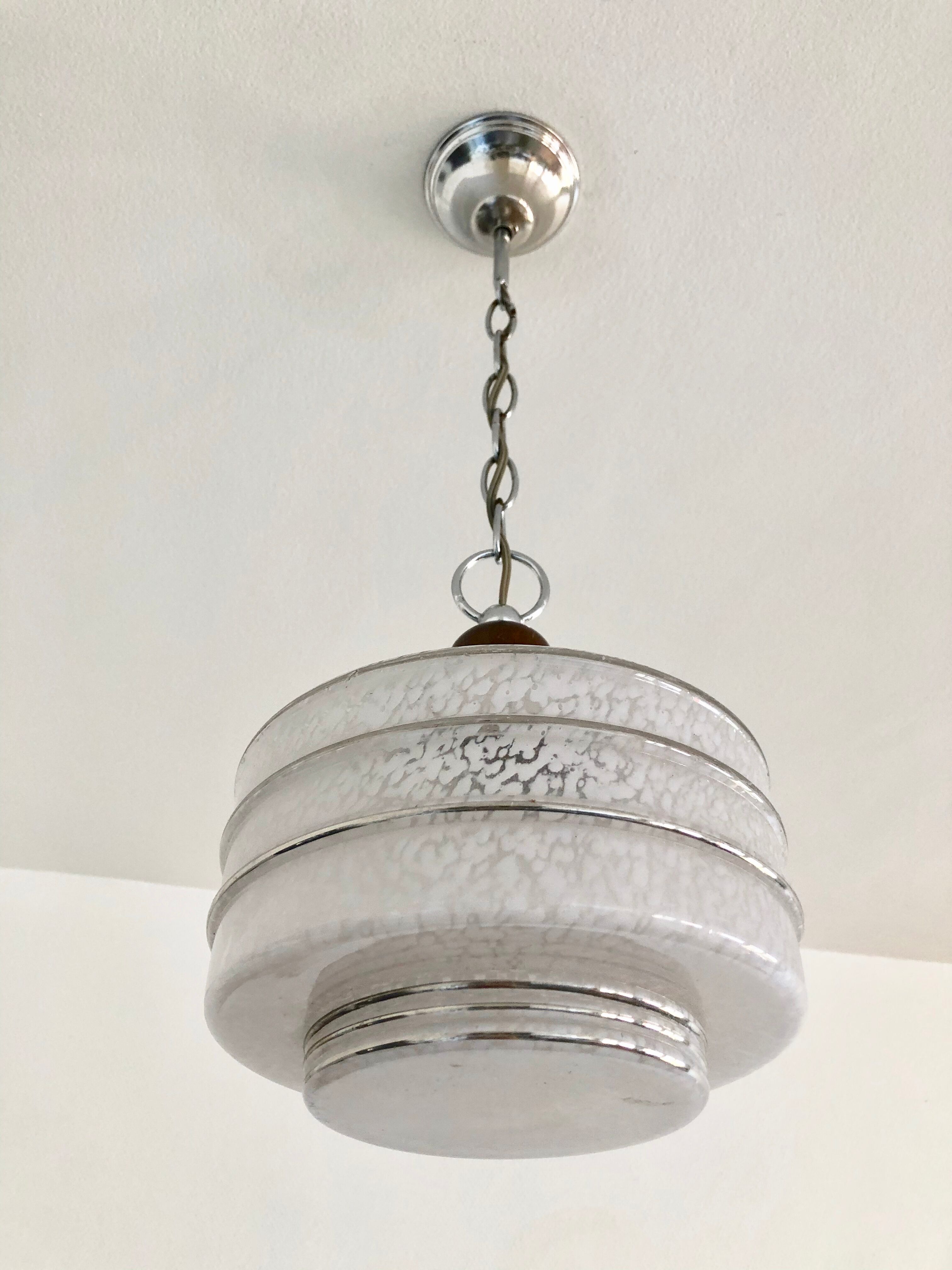 Hanging lamp speckled glass and chrome 1950