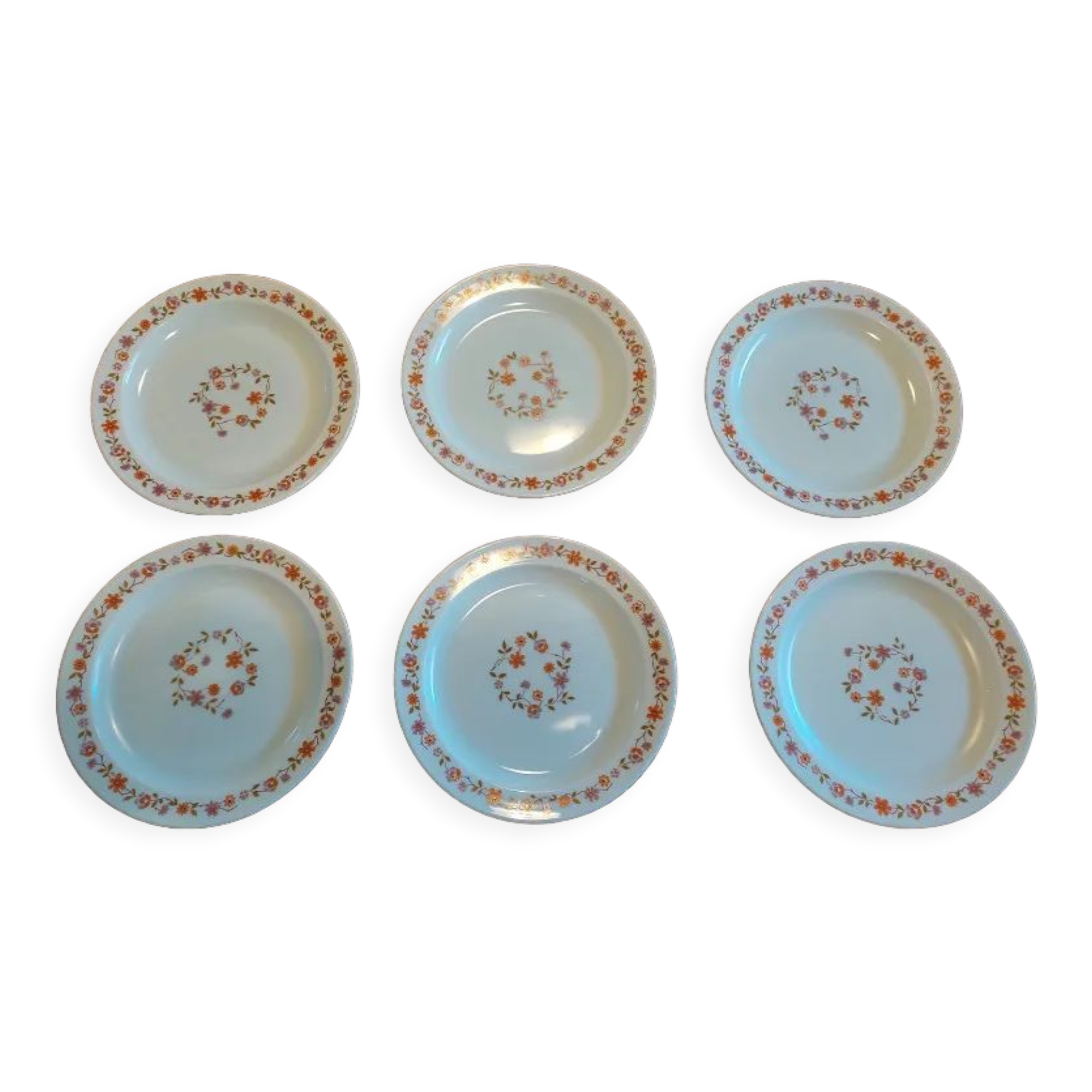Flat plates Arcopal orange flowers