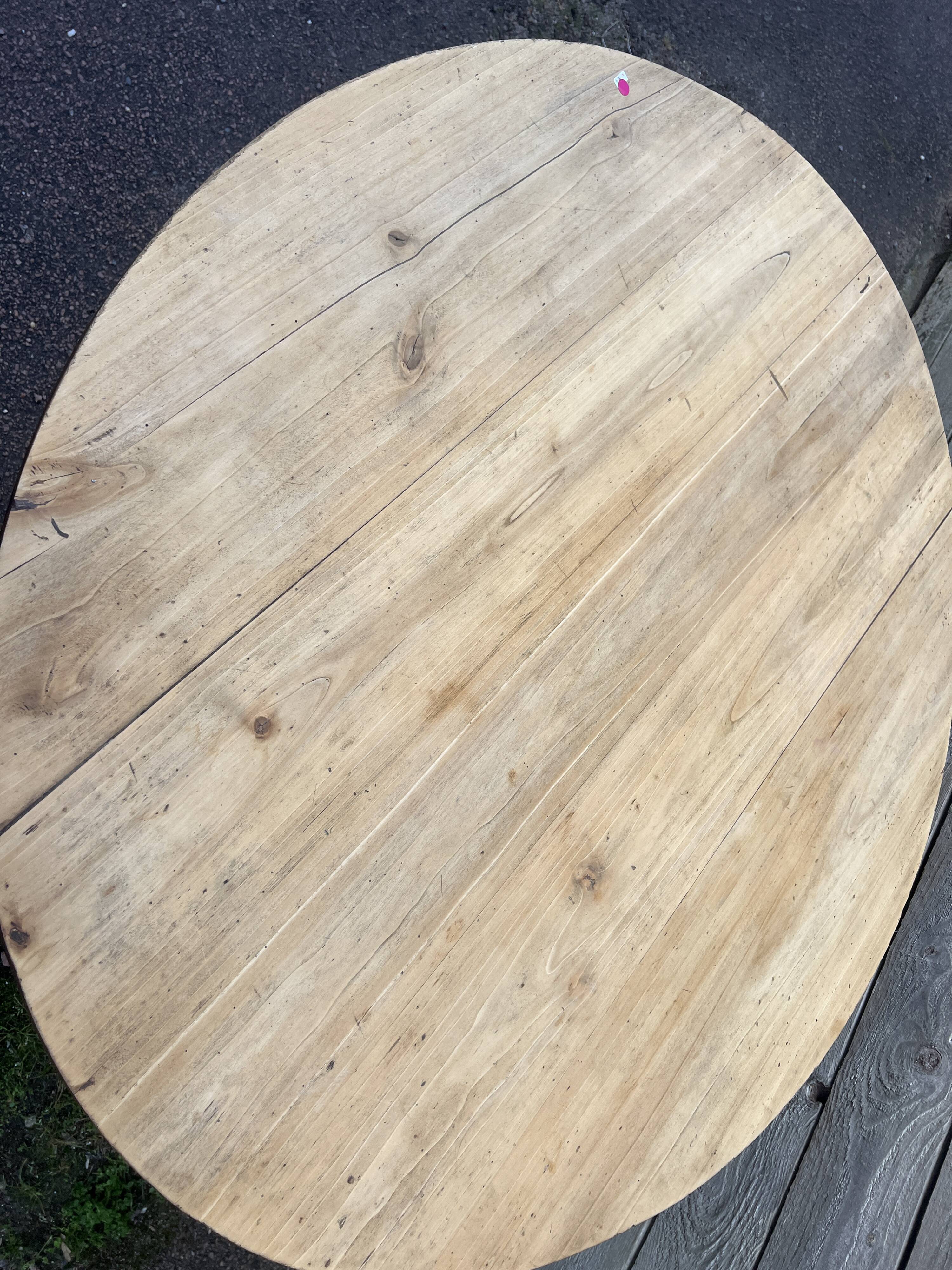 harvest table, stripped top and natural wood
