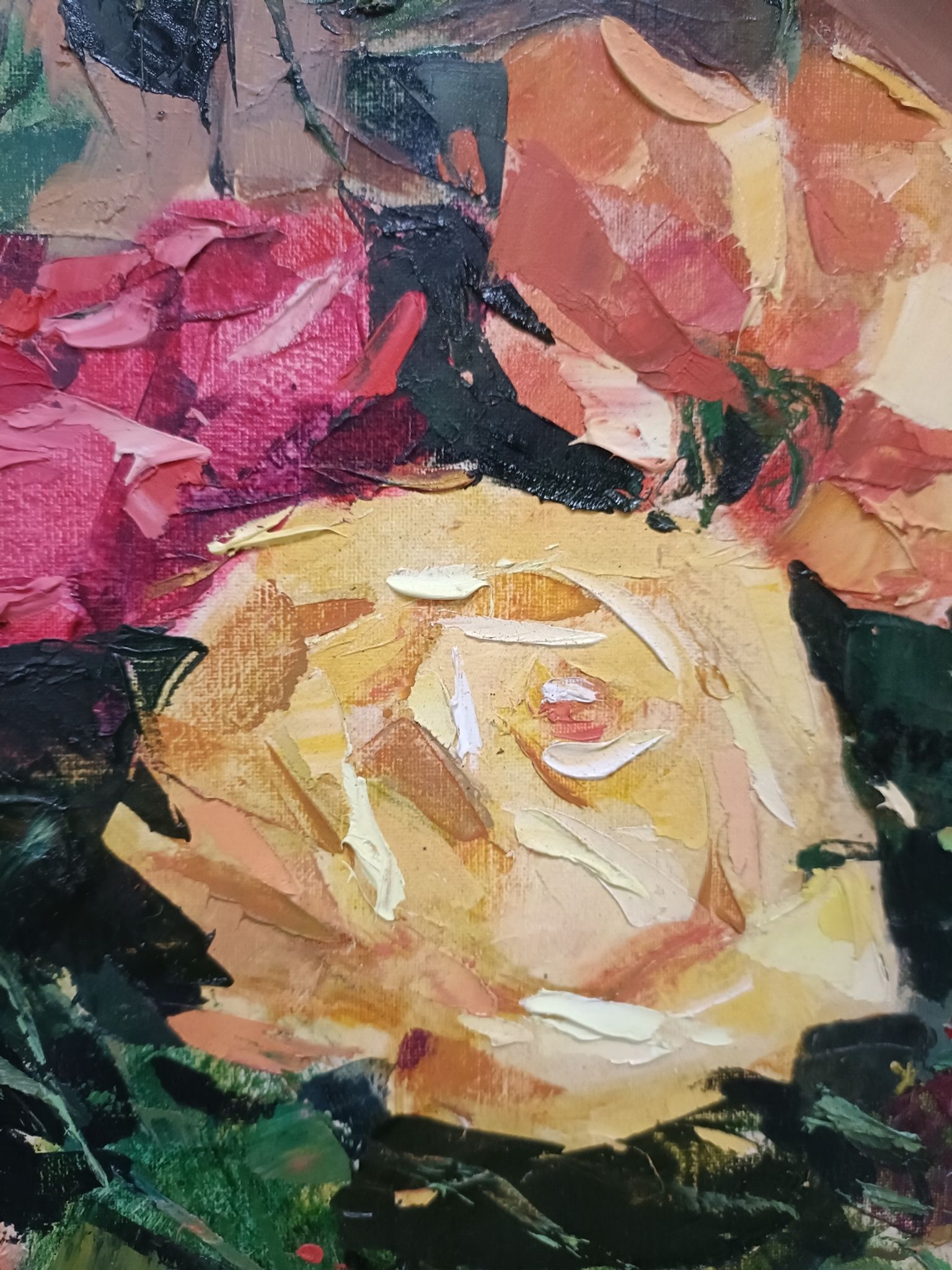 Painting on canvas with a knife, vase and cut flowers, Léon Gasser dit Mas