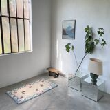 White and blue floral wool rug