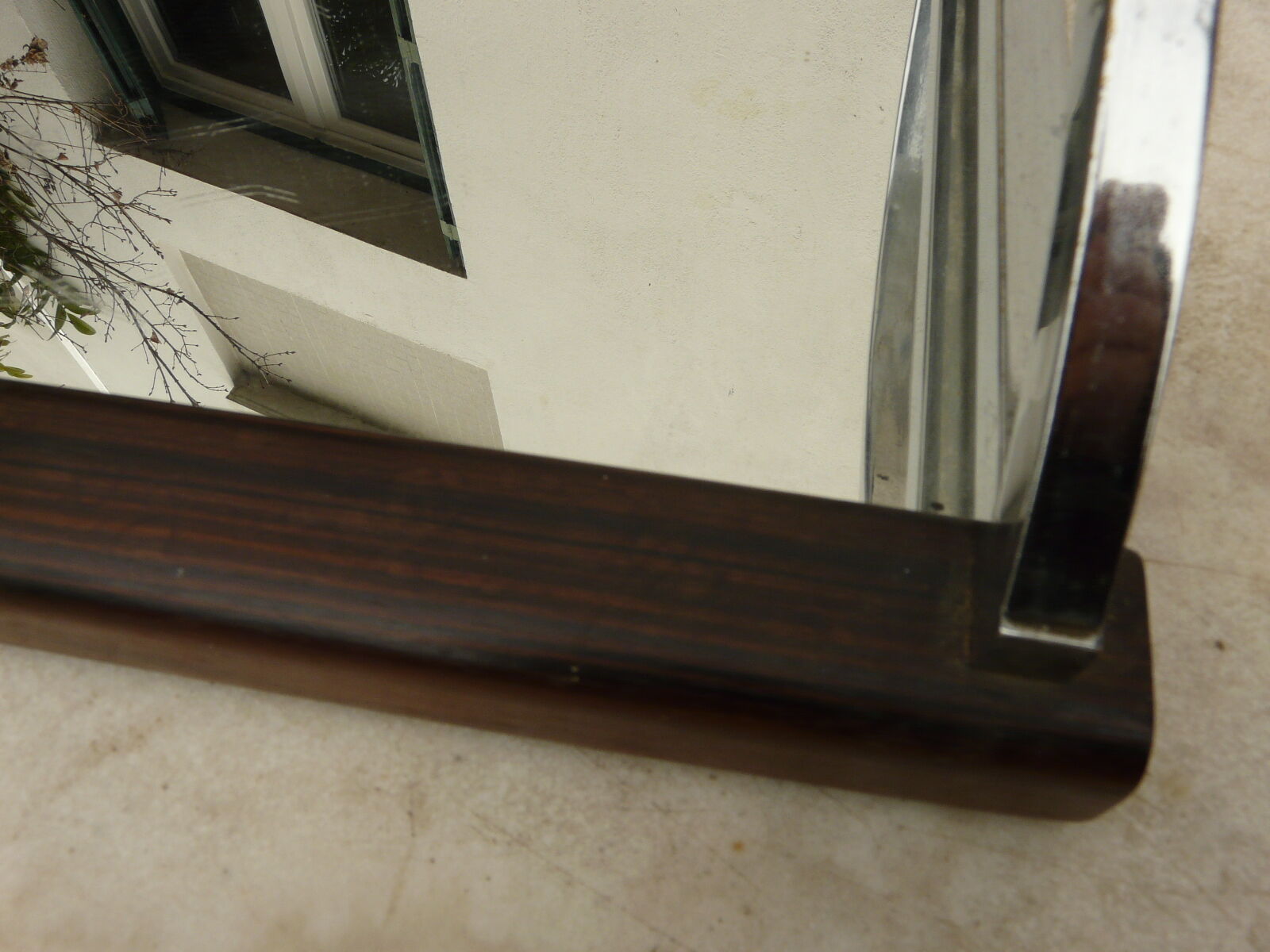 Large plateau mirror macassar chrome metal art deco modernist takes hoops