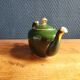 Vintage Teapot Mehun France Numbered, Green and Gold Porcelain
