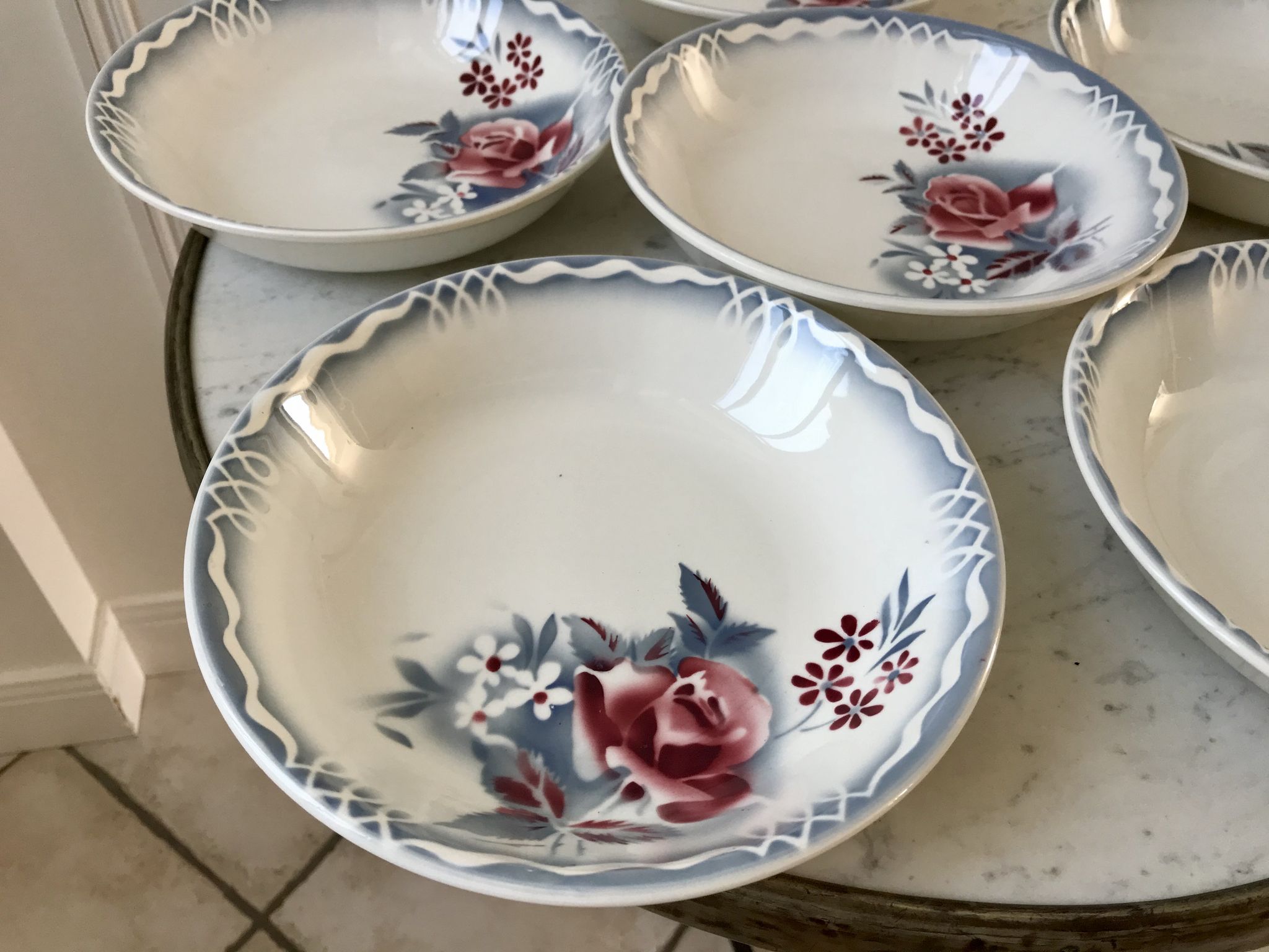 Lot of 6 hollow plates cap digoin sarreguemines model "lot" 30s