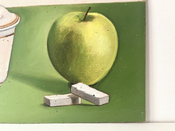 Tableau nature morte ''la pomme et le sucrier'' signé Yves Millecam vintage