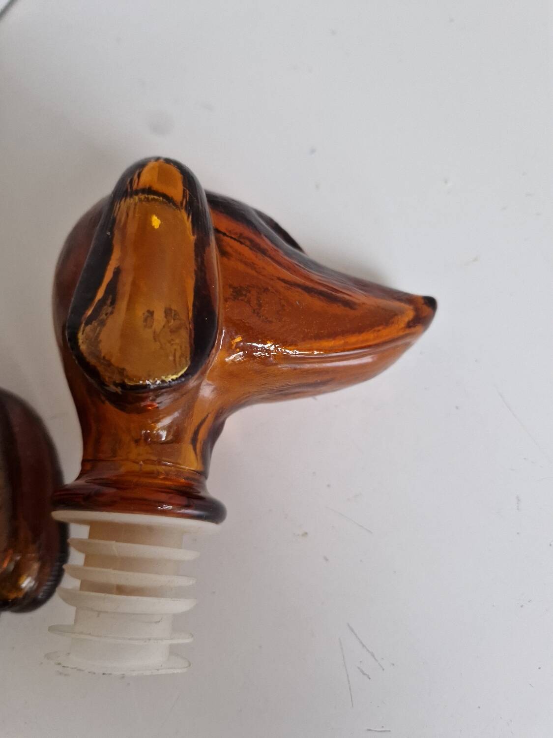 Vintage Amber Glass Dachshund Dog Shaped Bottle