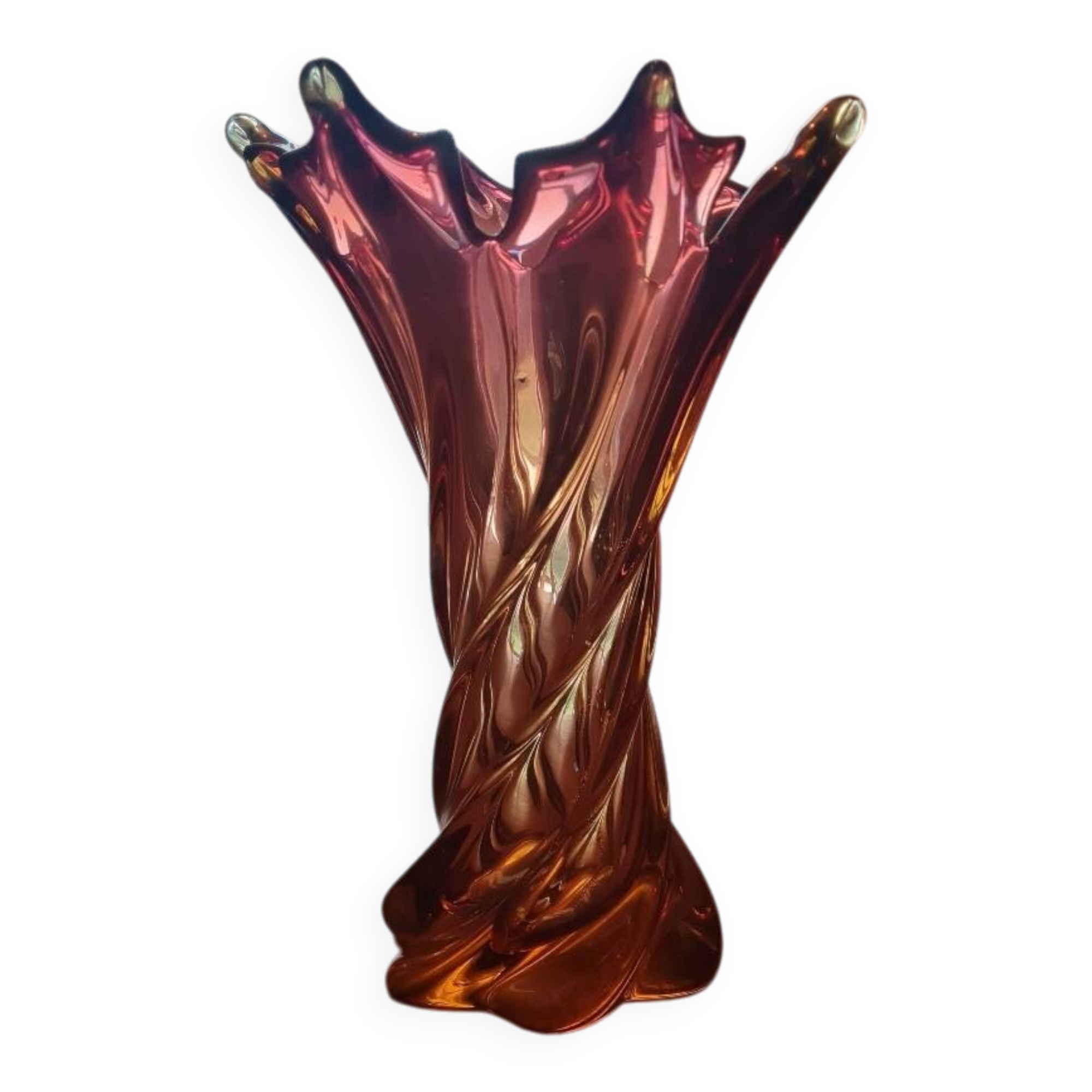 Vintage twisted glass vase from Murano, Italy, 1960.