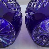 Pair of cobalt blue crystal decanters