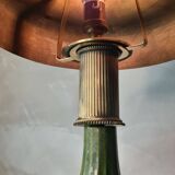 Varnished cast iron lamp and hammered brass lampshade 1920 art deco 32x23