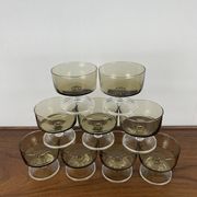 Set of 9 smoked glass champagne glasses, 1970