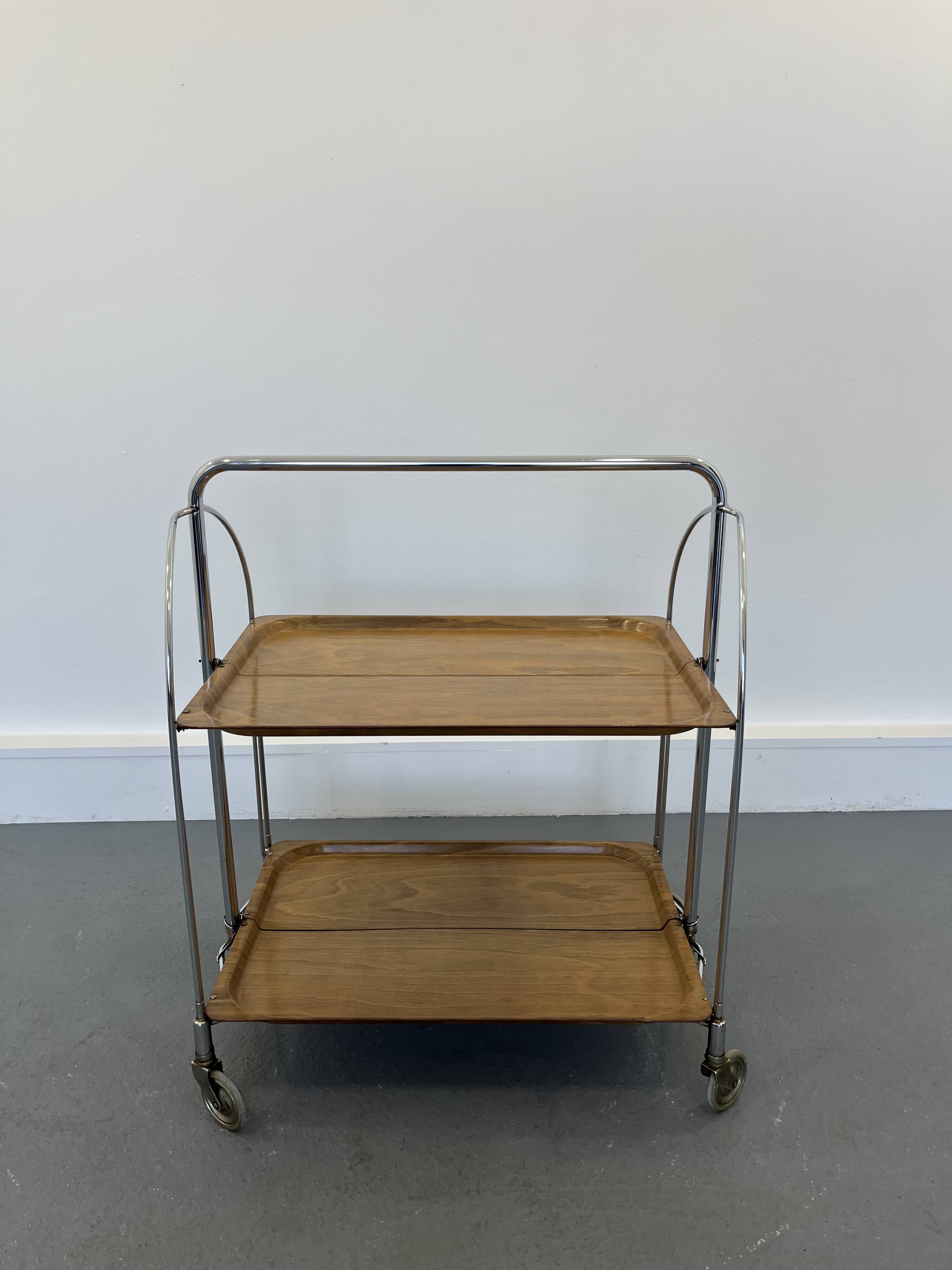 Mid-century foldable serving trolley from bremshey solingen,1950s