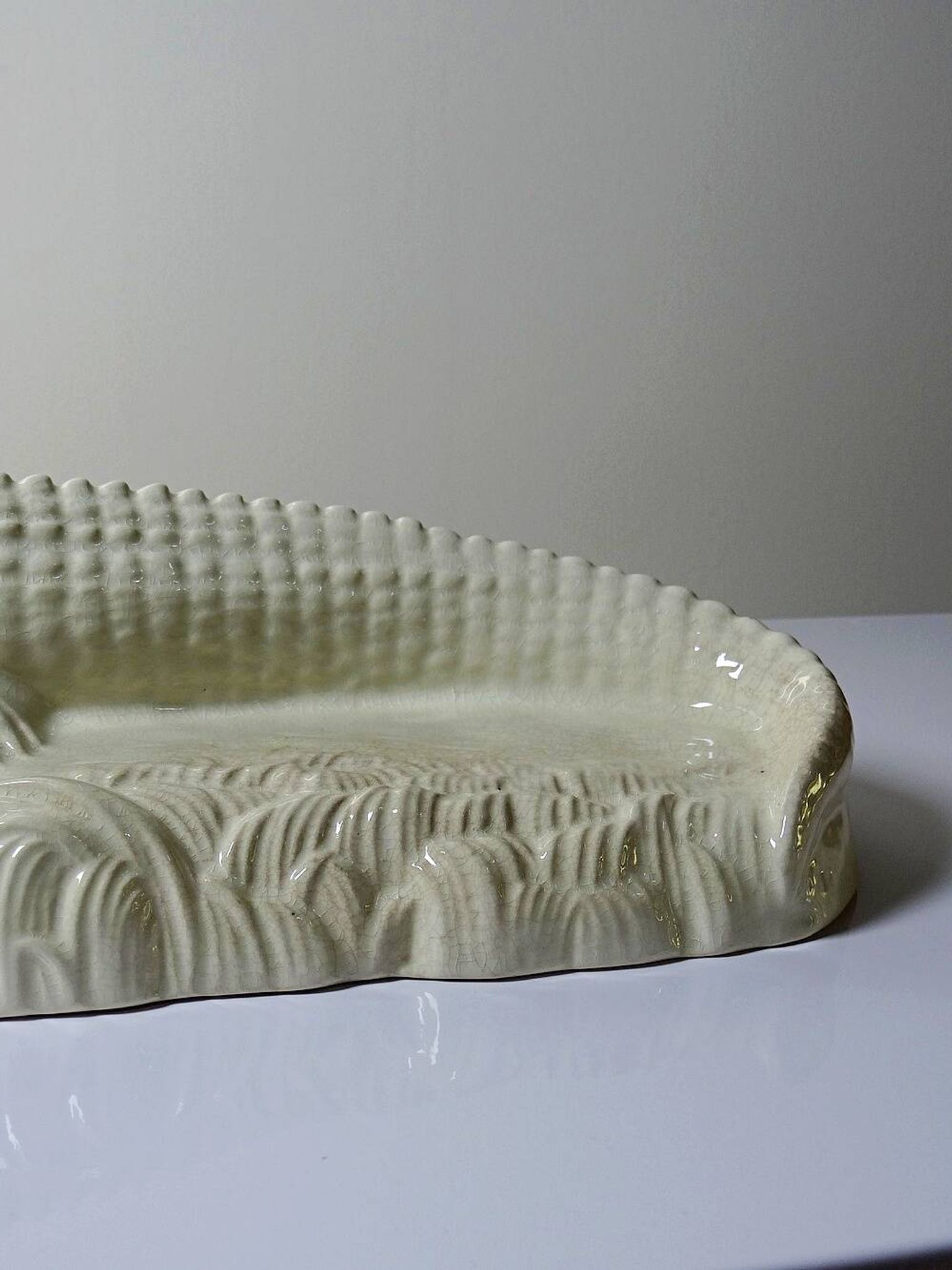 Large ancient crocodile Sarreguemines pottery Art Deco 1930s