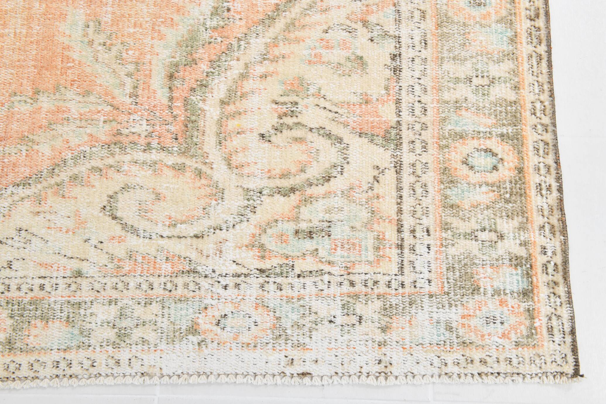 6x9 Peach Orange Antique Vintage Rug 175x293Cm SK 21471
