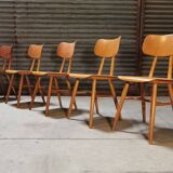 Set of 5 all-wood chairs published by Ton 1960