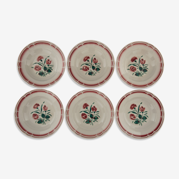 6 hollow plates in earthenware of france decoration flower carnation