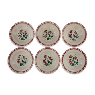 6 hollow plates in earthenware of france decoration flower carnation