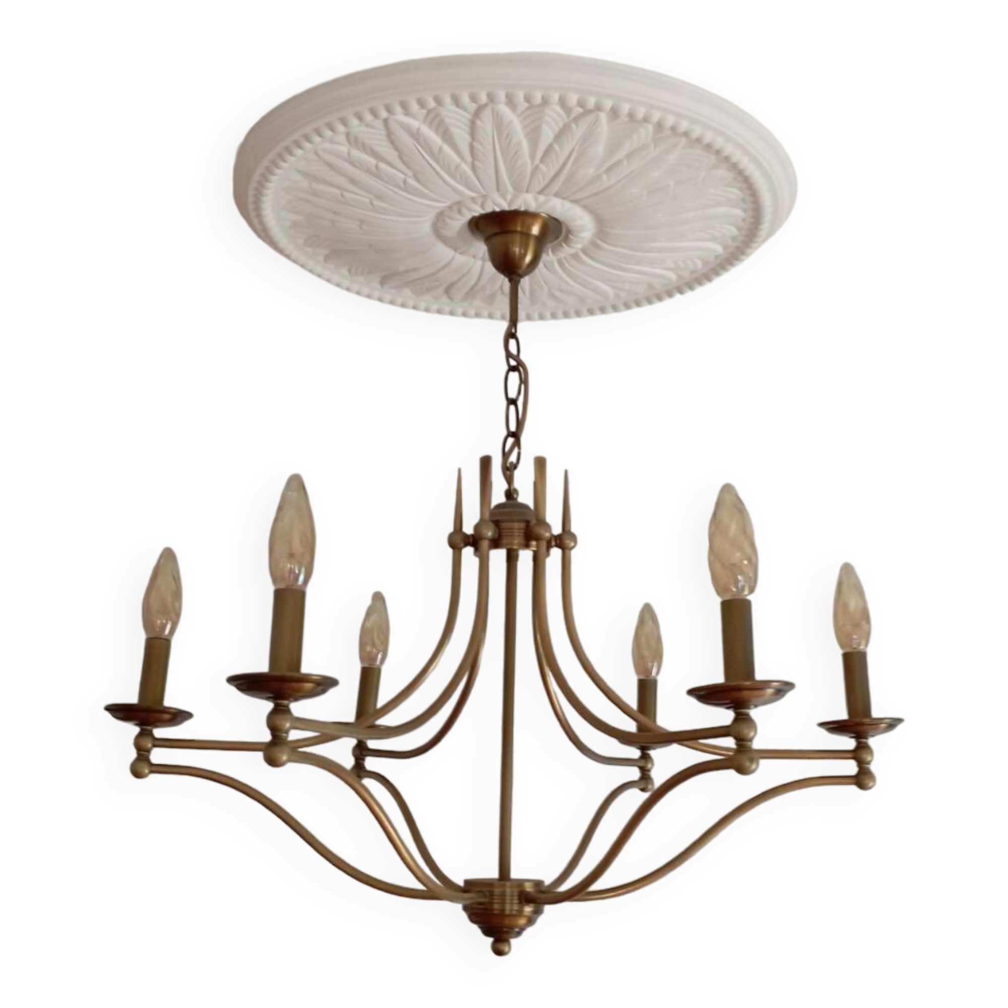 6-branched brass chandelier