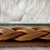 Old rectangular beveled mirror in woven wicker - 60 cm