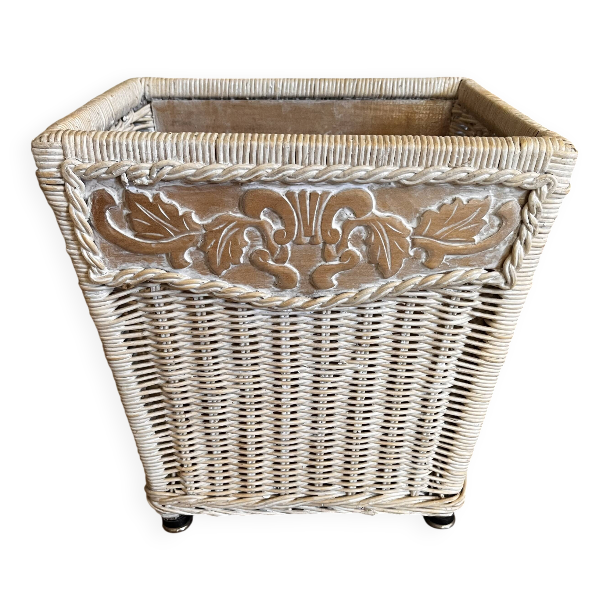 Wood and rattan cache pot