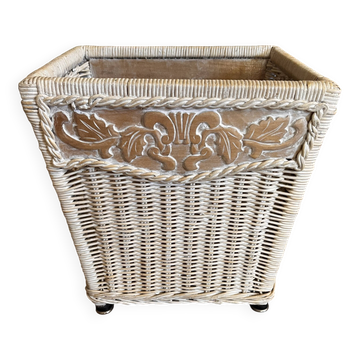 Wood and rattan cache pot