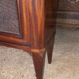 Transition showcase in restored mahogany veneer