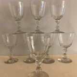 8 verres anciens, soufflés, à vin, à pied, en cristal taillé Baccarat, XIXème
