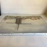 Painting winter landscape with a mill oil on canvas signed