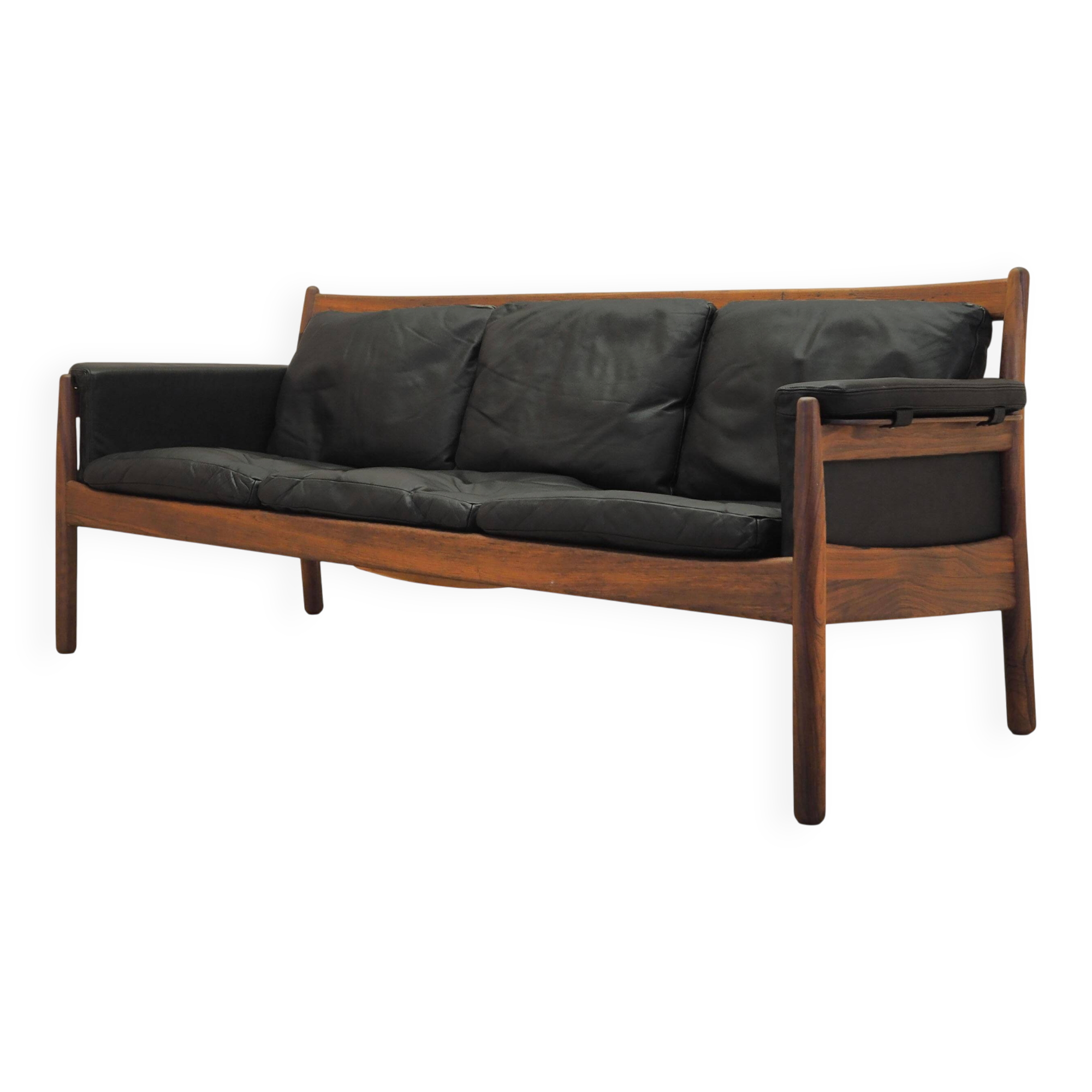 Rosewood sofa Gunnar Myrstrand for Källemo, black leather, 1960s