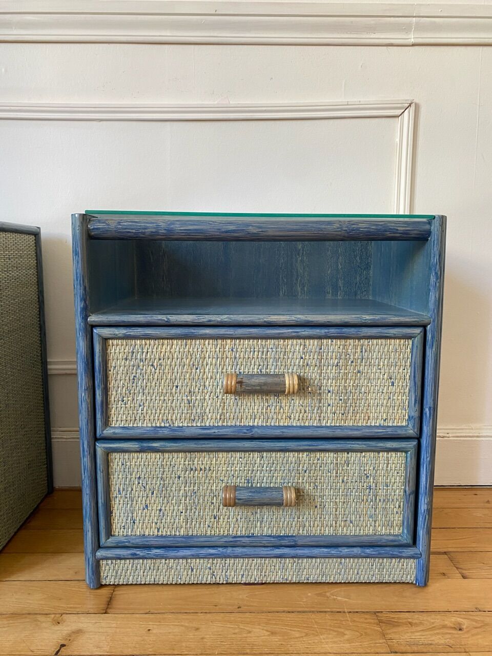 Pair of vintage rattan bedside tables