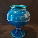 Large Turquoise Crackle Earthenware Footed Bowl Vase