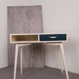 Mid-Century desk/console in dark blue and beige painted wood – Hungarian design from the 1960s.