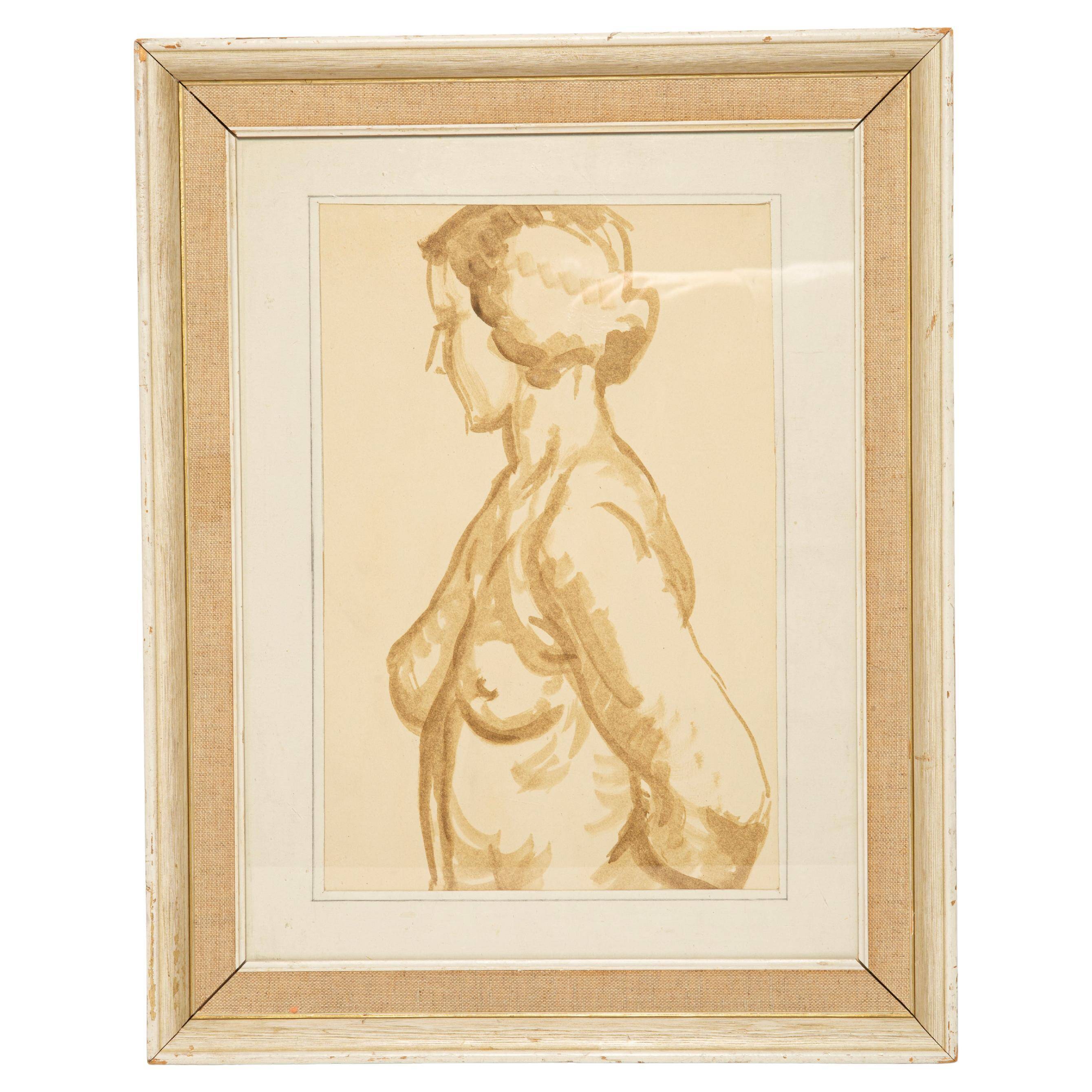 Classic female painting from the mid-century, wooden frame and linen, 1930s.