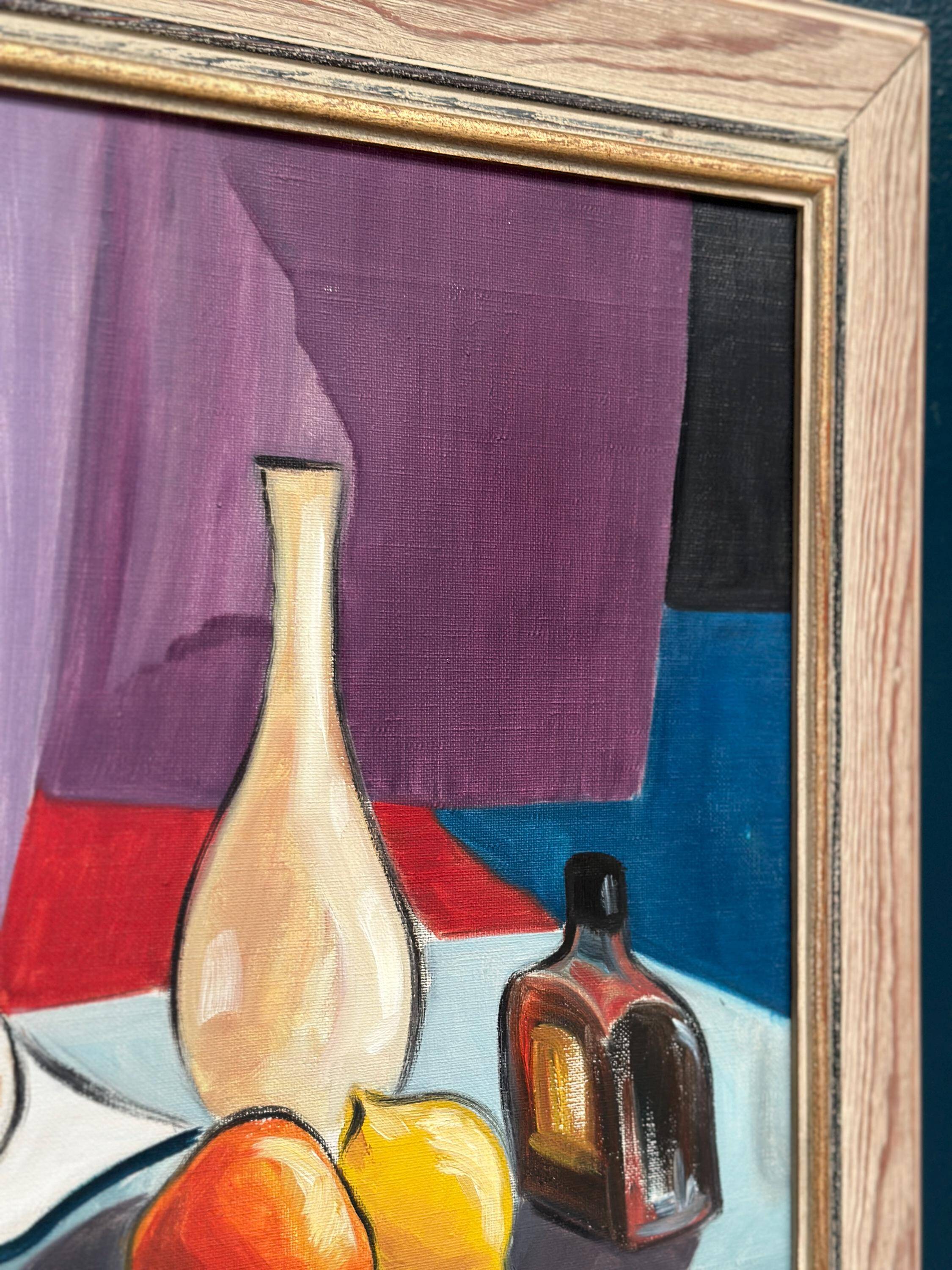 Huile sur toile originale suédoise – “Stilleben” par L. Norberg – Vintage et encadrée – 61 × 53 cm (24" × 20,9")