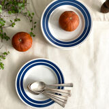 Set of 6 dessert plates in blue striped earthenware