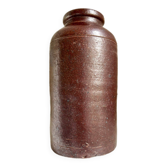 Brown glazed stoneware mustard pot