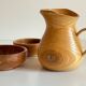 Vintage turned wood pitcher and 2 jars set
