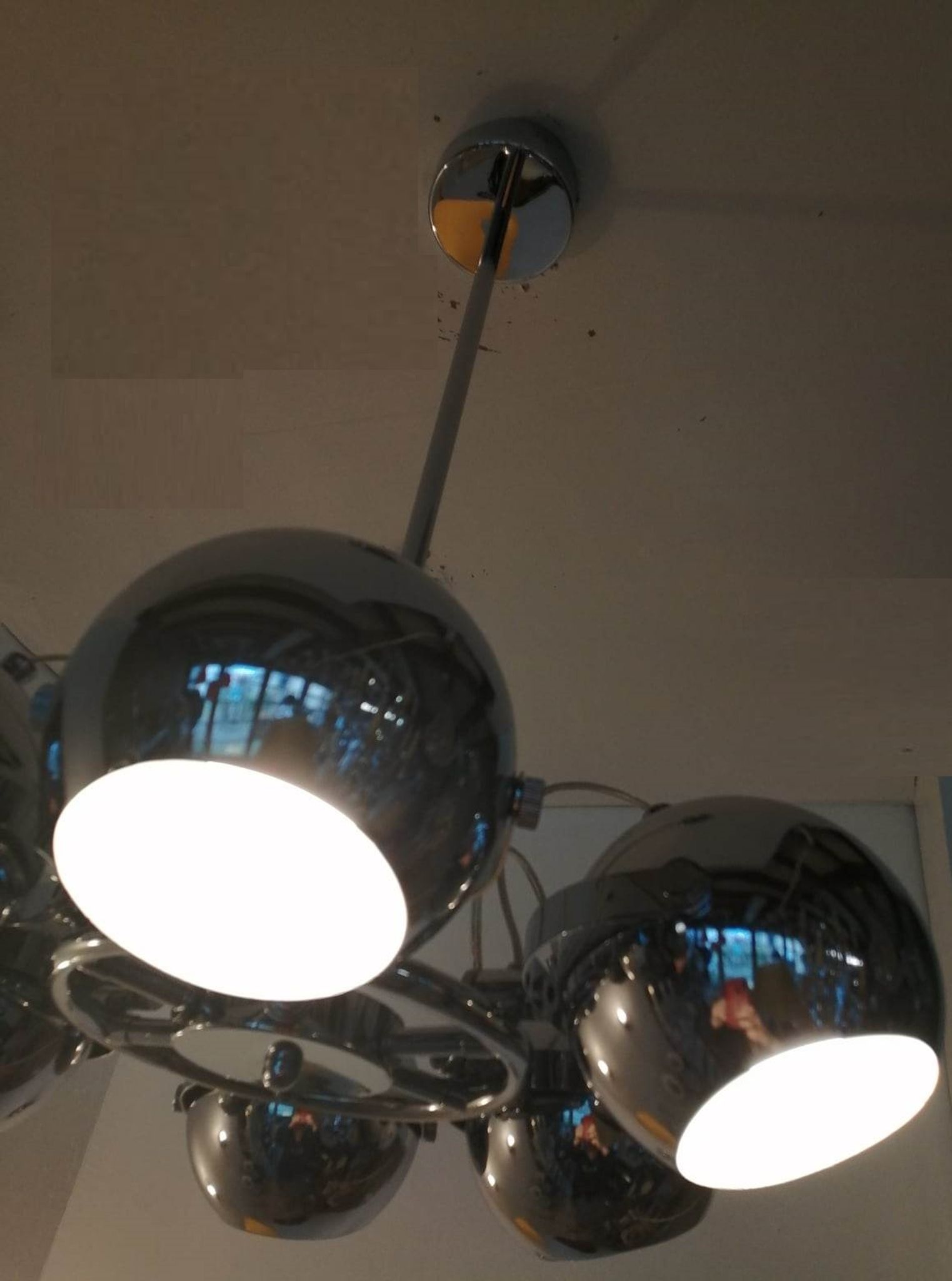 Lustre 70/80," present time", 6 globes chromés