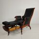 Fauteuil de bibliothèque ancien du XIXe siècle par Horrix – cuir noir