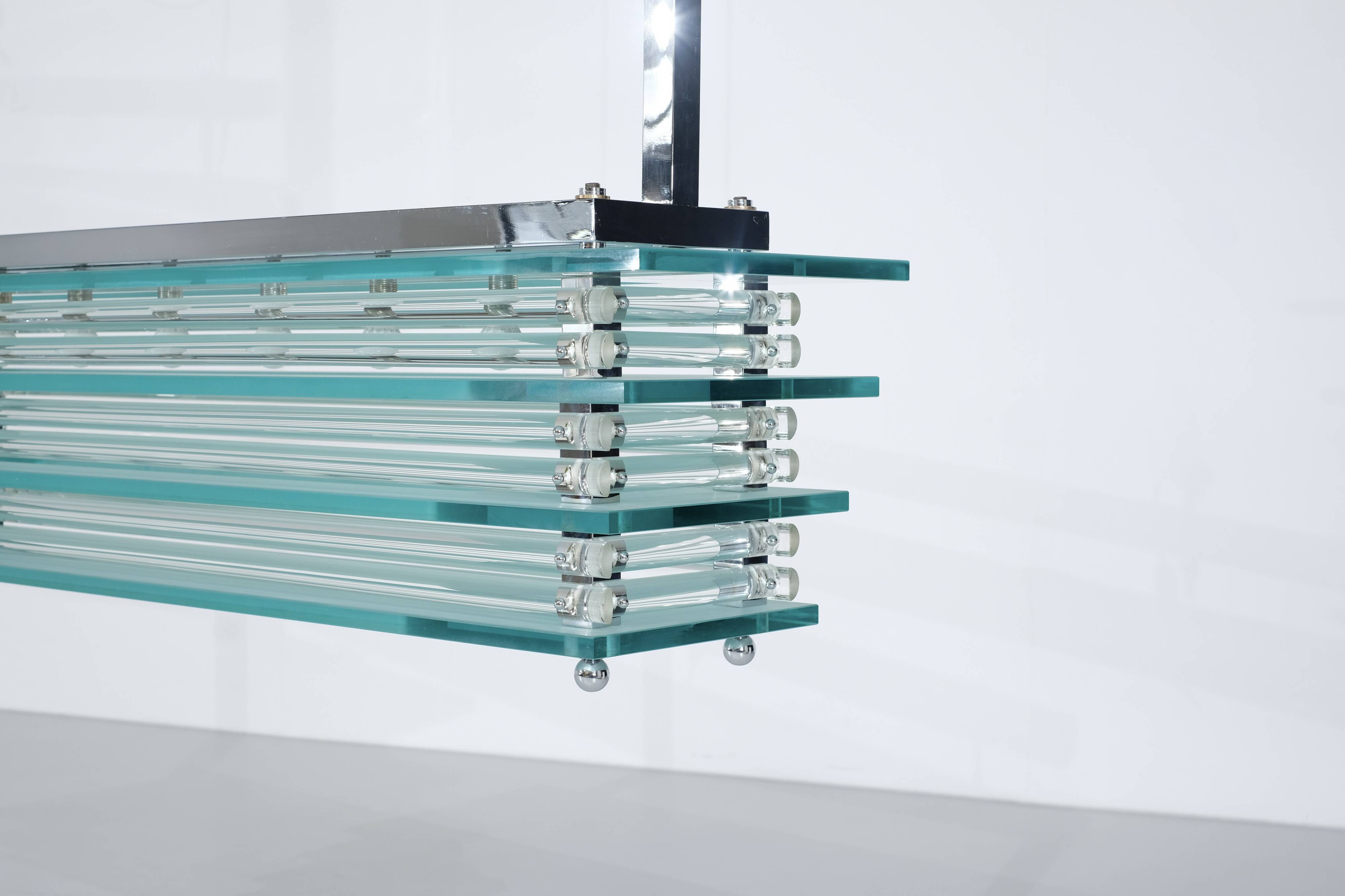Large suspended chandelier, glass ceiling light, Italy 1970s.