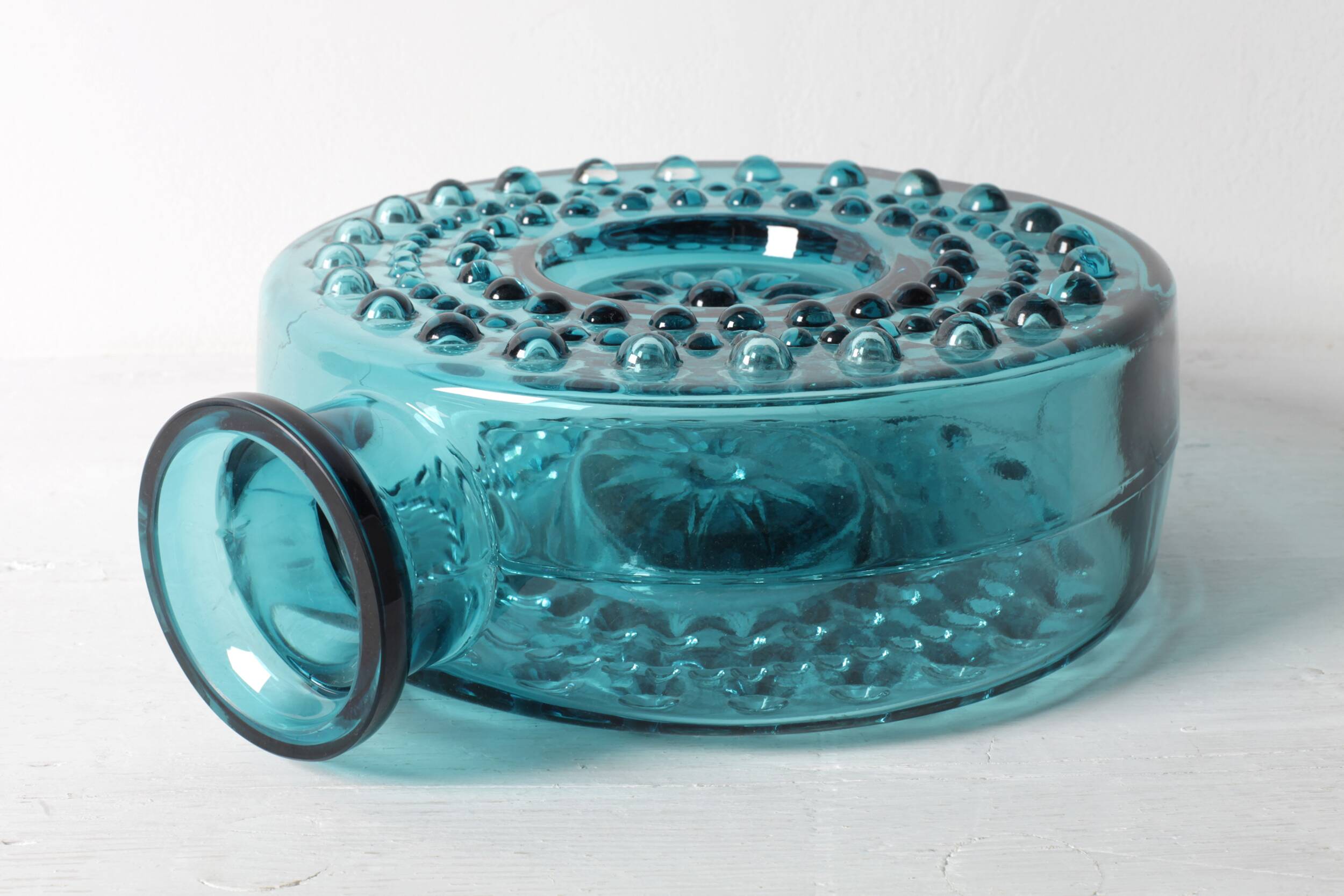 Teal Sunburst Blue Bubble Glass Vase / Erich Jachmann for WMF / 1960s