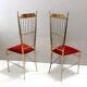 Pair of Vintage Brass and Red Velvet Chiavarine Chairs, Italy