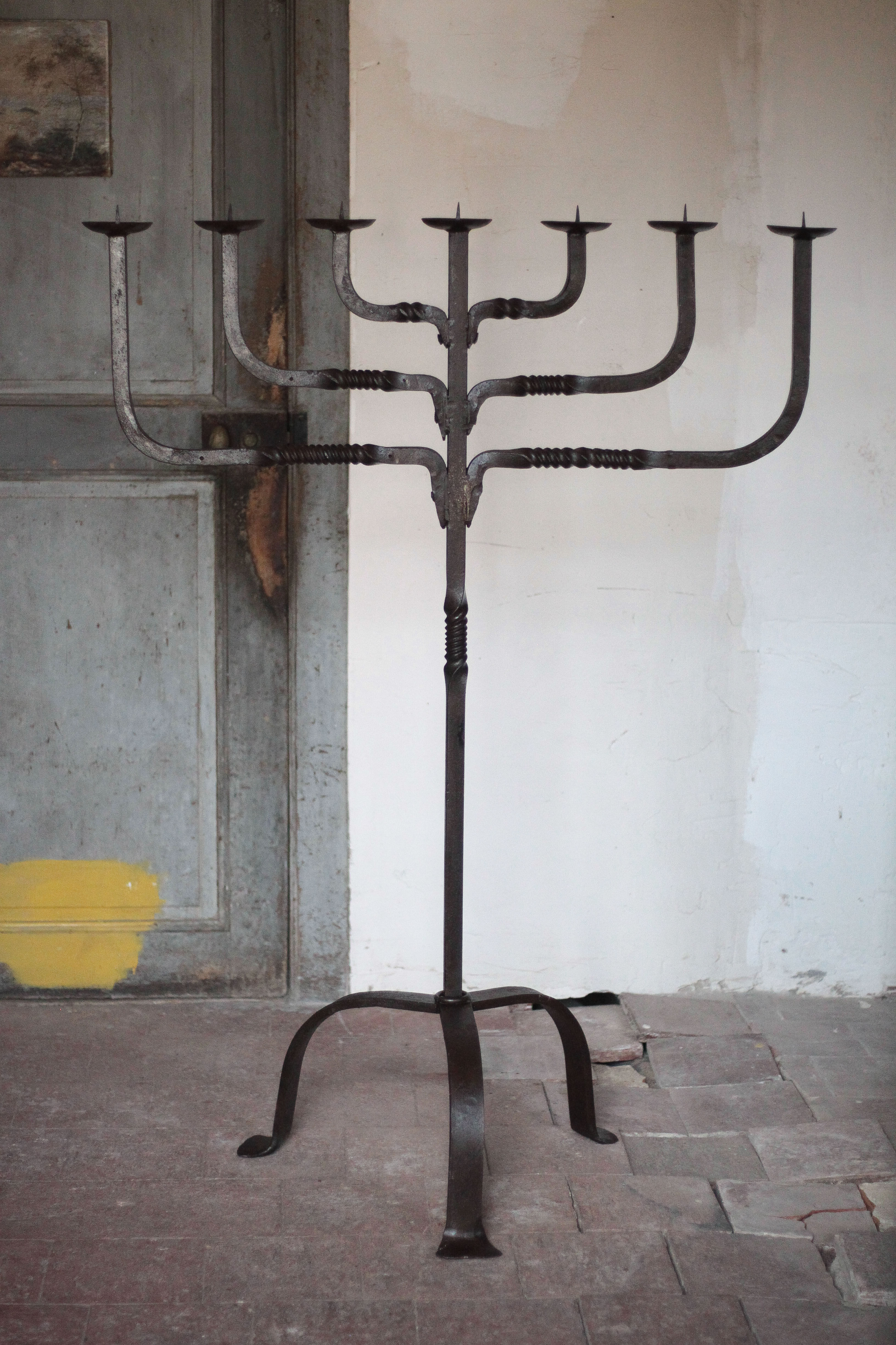 Large wrought iron candlestick, candle holder, candle, Menorah, brutalis