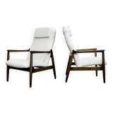 Pair of white boucle gfm 64 high back armchairs by edmund homa, 1960s