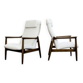 Paire de fauteuils blancs boucle gfm 64 à dossier haut par edmund homa, années 1960