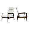 Pair of white boucle gfm 64 high back armchairs by edmund homa, 1960s