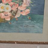 Aquarelle ancienne bouquet de fleurs