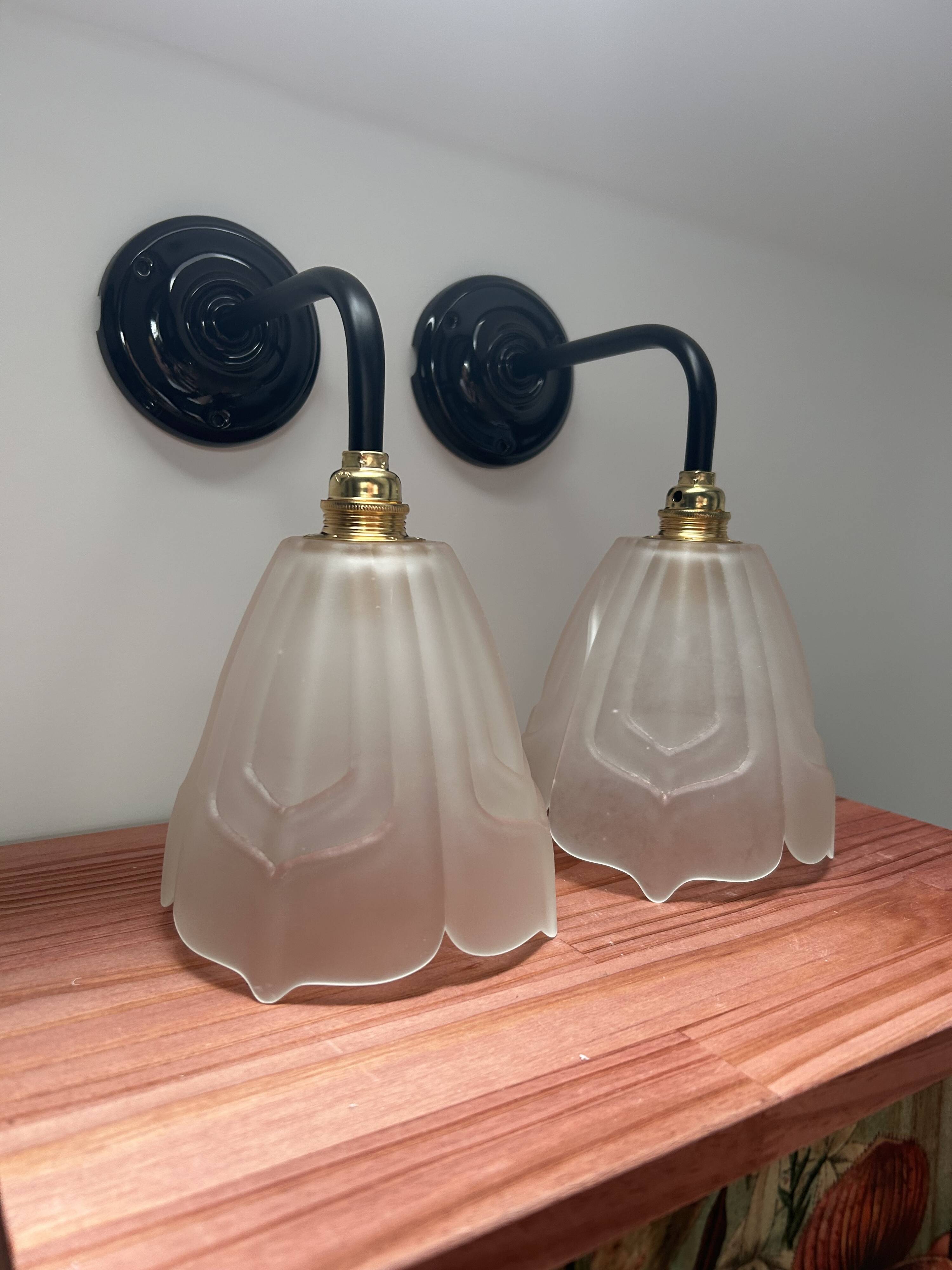 Set of two Art Deco glass wall lights